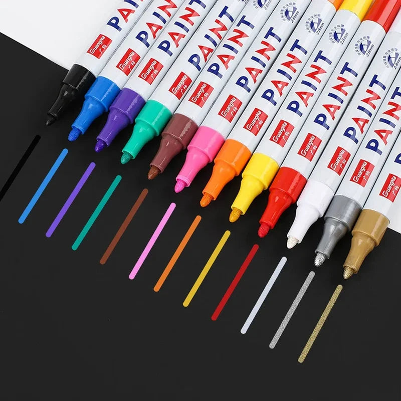 12-Pack Waterproof Permanent Paint Markers for Tires and Metal - Quick Dry & Vibrant Colors