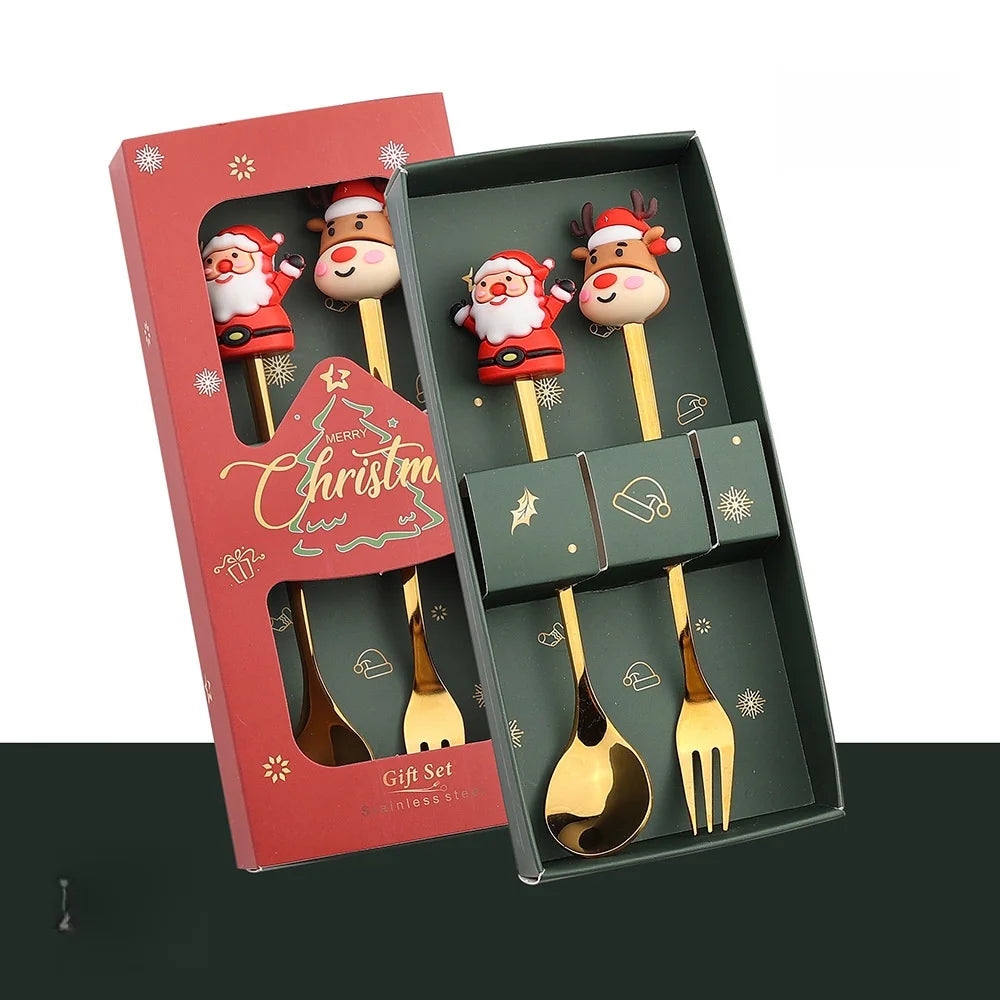 Christmas Stainless Steel Flatware Set - Forks & Spoons Gift Set in Multiple Colors