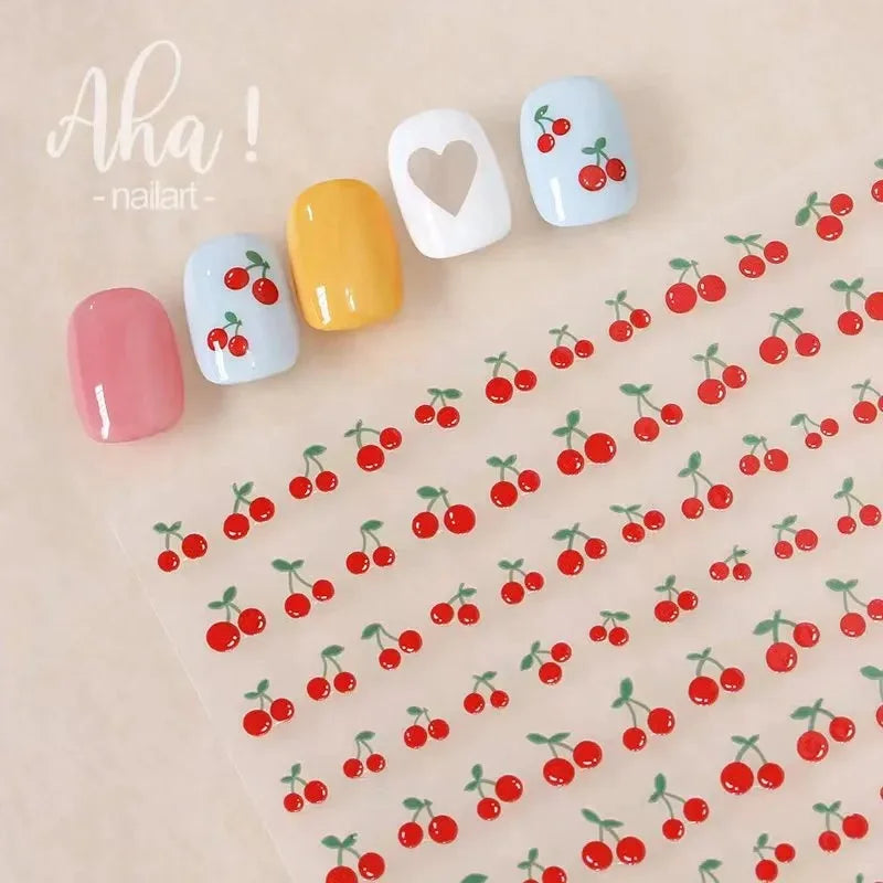 3D Cherry Fruit Nail Art Stickers - Summer Colorful Nail Decals for Natural & Artificial Nails