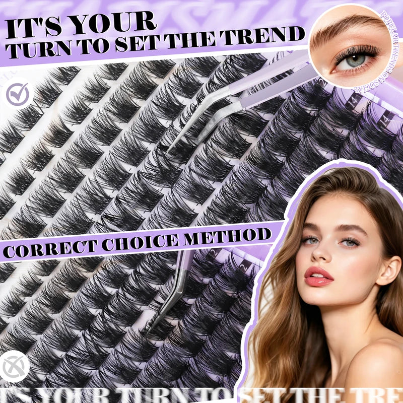 Wispy Thick False Eyelash Clusters - Natural Fluffy 3D Volume DIY Eyelash Extensions