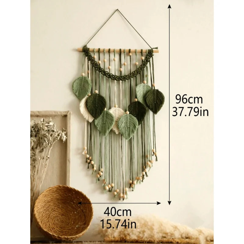 Leaf-Shaped Wall Hanging Decor Bohemian Tassel Tapestry Rustic Wall Art