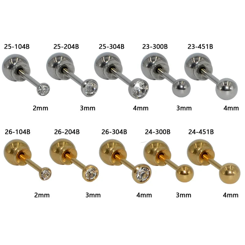Disposable Surgical Steel Ear Piercing Stud Set with Safe Ball Buckle - Body Jewelry