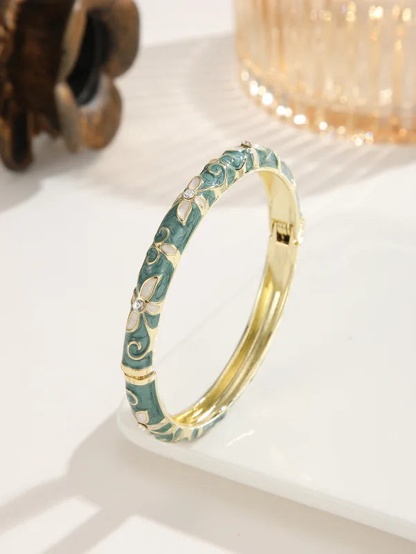 Colorful Floral Oil-Drip Four-Leaf Clover Bracelet for Women Ethnic Style Enamel Jewelry
