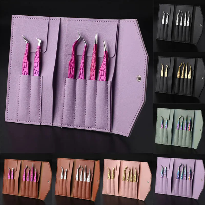 6PCS Eyelash Extension Tweezers Set for Fake Fan Lashes & Eyebrow Planting