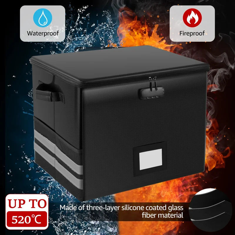 Fireproof Waterproof Vinyl Record Storage Box with Lock - Holds 150+ LP Albums