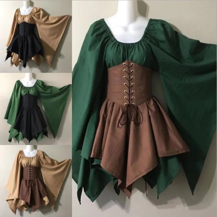 Halloween Fairy Elf Costume for Women Princess Cosplay Vintage Dress
