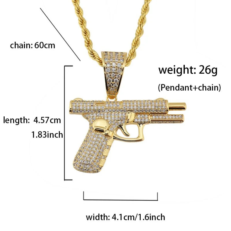 Fashion Hip-Hop Crystal Pistol Pendant Necklace for Men Women Gift - Trendy Jewelry