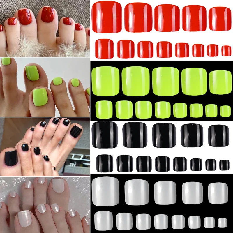 120Pcs Short Square Full Cover Press-On Toenails - Glossy Black Nail Tips for Summer Women