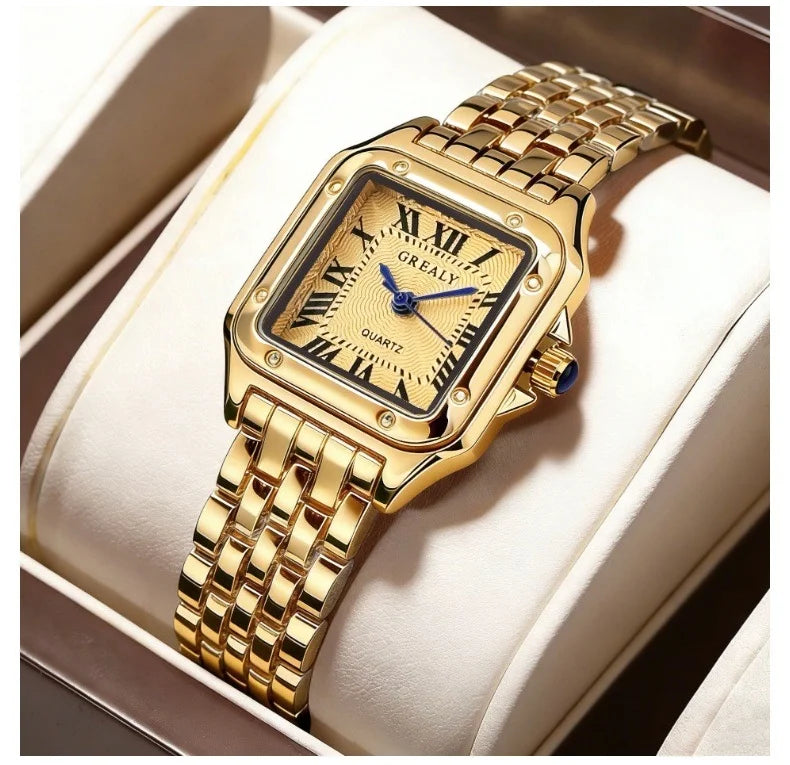 Elegant Square Dial Quartz Women's Watch with Waterproof Stainless Steel Strap