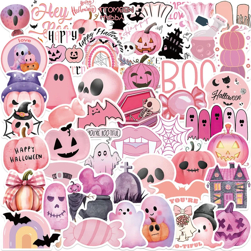 50PCS Waterproof Kawaii Halloween Ghost Skull Pumpkin Stickers for Notebooks & Crafts