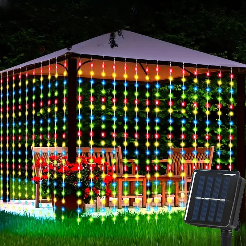 Outdoor String Lights Solar Curtain String Lights for Wedding Garden Bedroom Indoor Wall Decoration