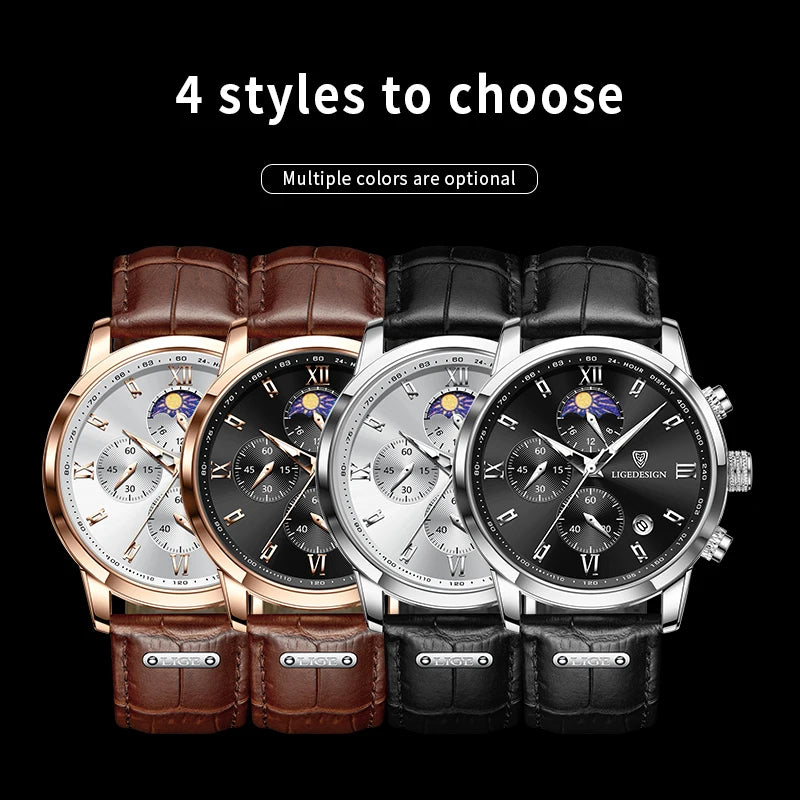 Men's Luxury Leather Waterproof Chronograph Sport Watch - Casual Business Style