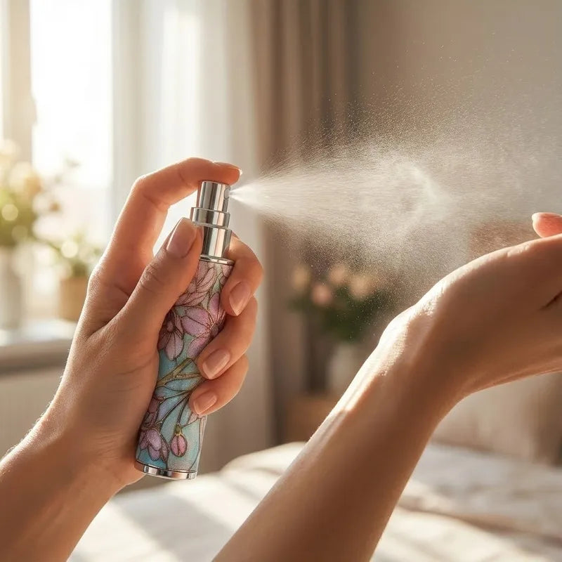 Portable Spray Bottle 10ML Refillable Glass Perfume Bottle with Floral Pattern