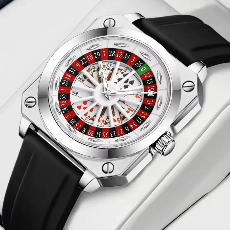 Men's Square 42mm Luminous Waterproof Quartz Watch - Black Silicone Sport Watch