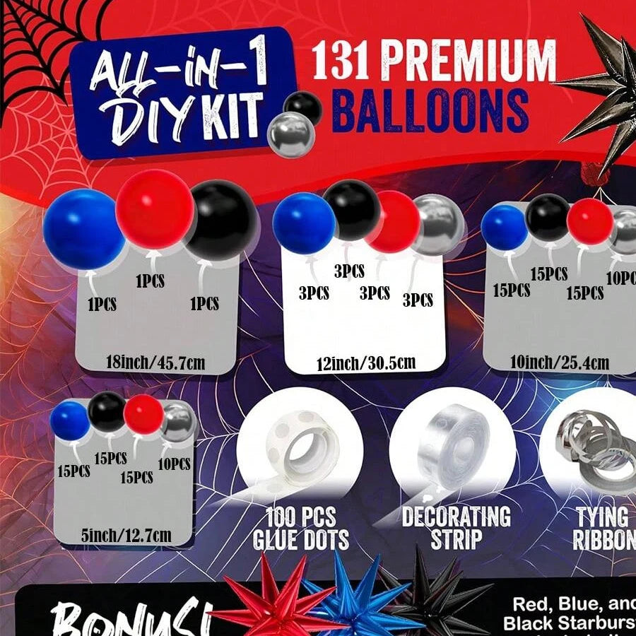 Spider Theme Latex Balloons Garland Kit for Superhero Birthday Party Decorations