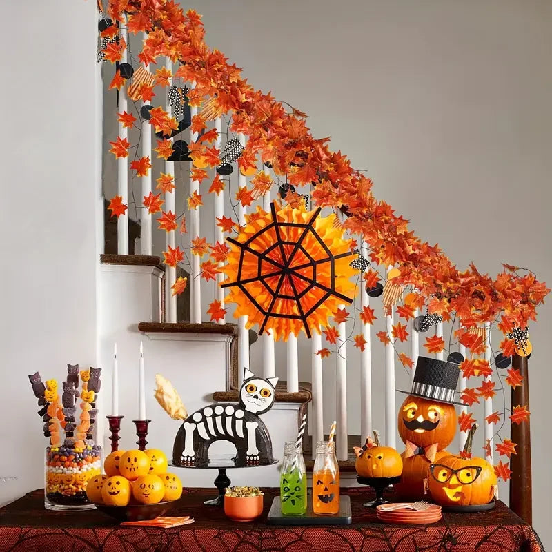 Artificial Fall Maple Leaf Garland for Autumn Halloween Thanksgiving Decor - 4XL to XS