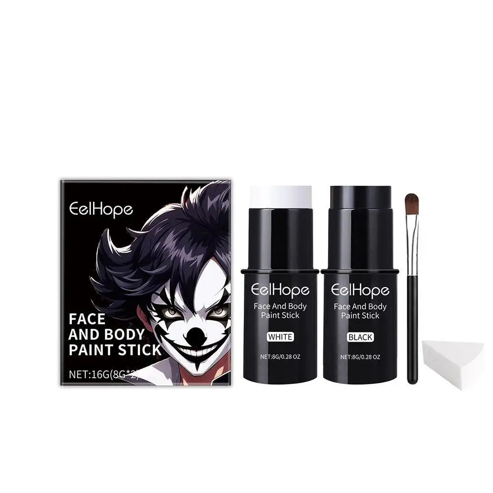 Face Body Paint Kit Black White Waterproof Long Lasting Halloween Makeup Set