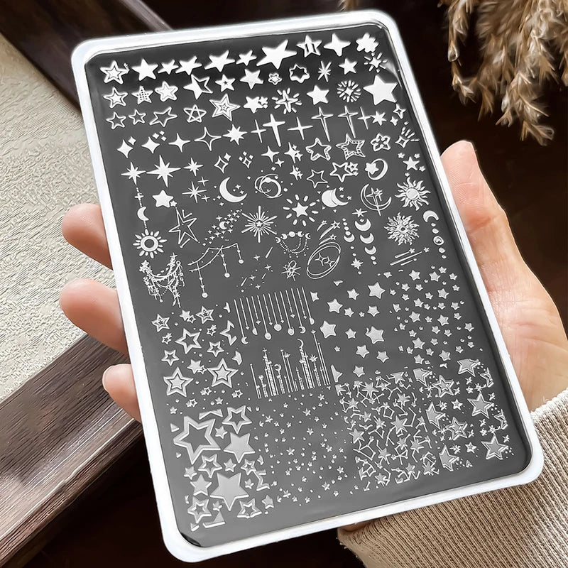 Moon & Star Nail Art Stamping Plates 14.5x9.5 cm for DIY Manicure & Nail Design