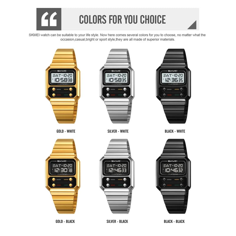 Men's Retro Digital Watch Waterproof Chronograph Business Wristwatch