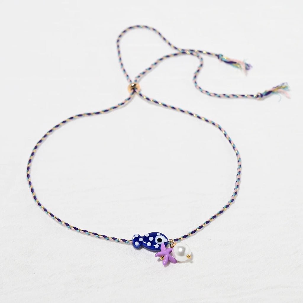 Colorful Bohemian Ceramic Fish Pendant Necklace for Women with Adjustable Rope Choker