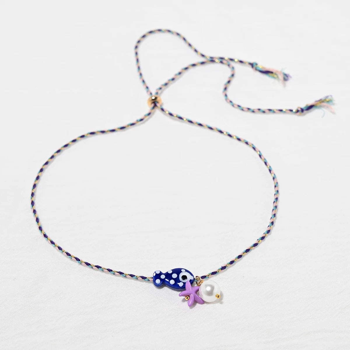 Colorful Bohemian Ceramic Fish Pendant Necklace for Women with Adjustable Rope Choker