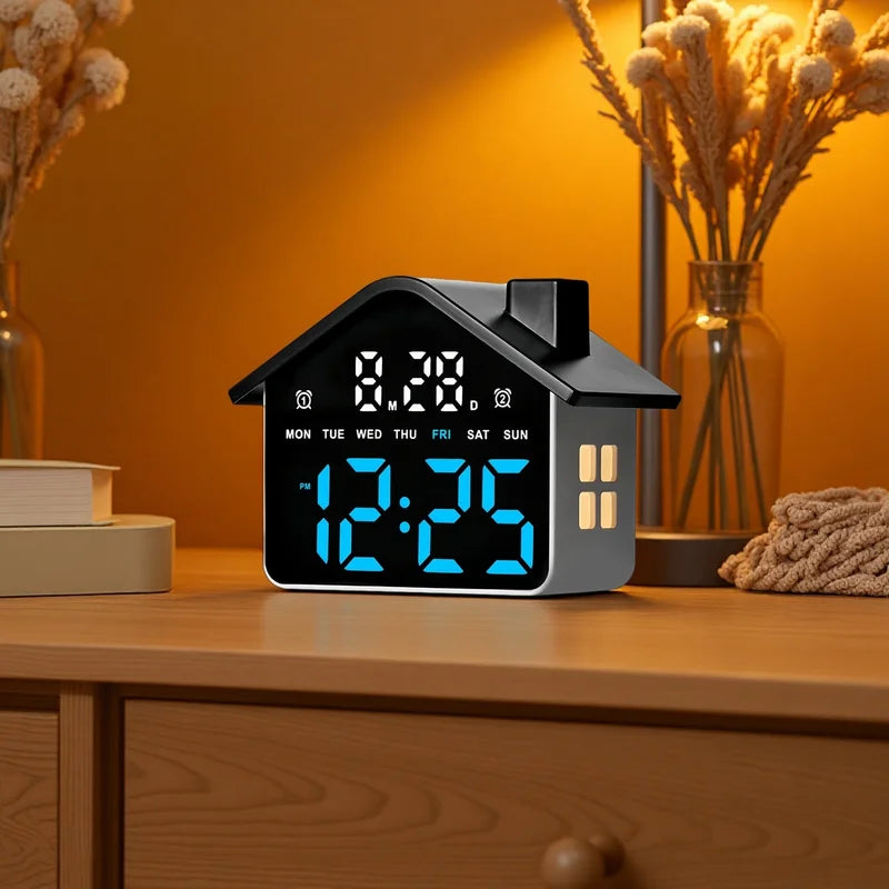 Voice Control Digital Alarm Clock with Night Light, Brightness Adjustment, 12/24H Display
