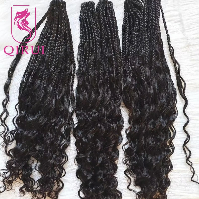 Crochet Box Braids with Human Hair Curls - Full Ends, 30 Inch Extensions