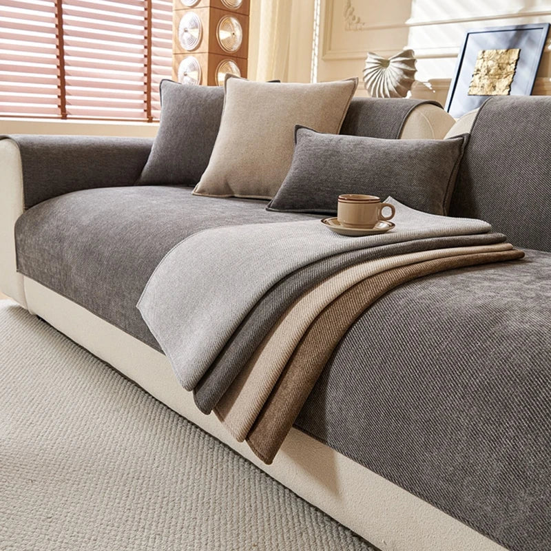 Minimalist Twill Chenille Sofa Cover Slipcover for All Seasons Living Room Furniture
