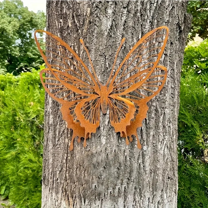 Metal Butterfly Garden Sculpture - Rustic Outdoor & Indoor Yard Decor, Open Wing Design