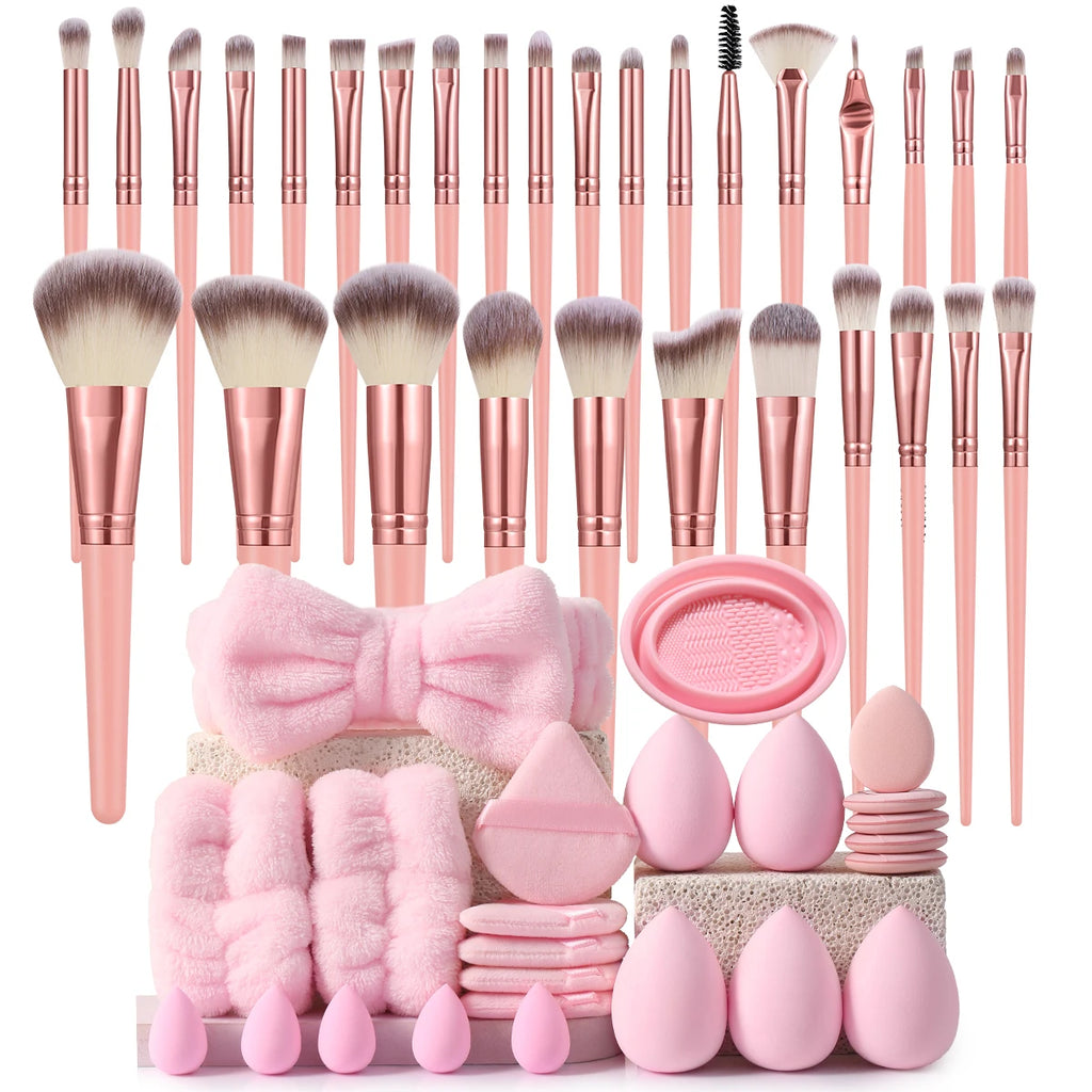 54-Piece Makeup Brush Set with Sponges and Puffs - Professional Cosmetic Tools