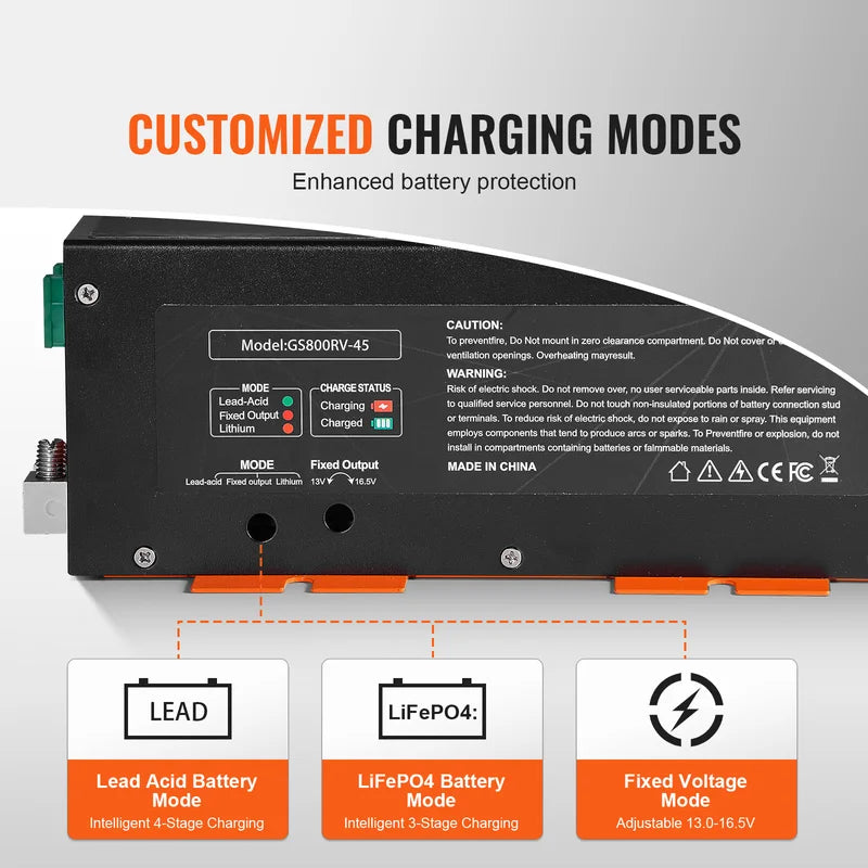 RV Power Converter Charger 45A 110V to 12VDC Smart Battery Charger with Adjustable Voltage