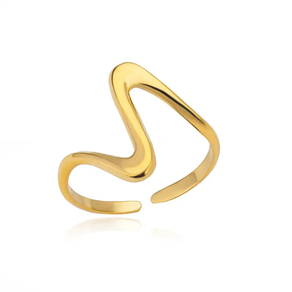Stainless Steel Geometric Open Ring for Women - Waterproof Vintage Jewelry