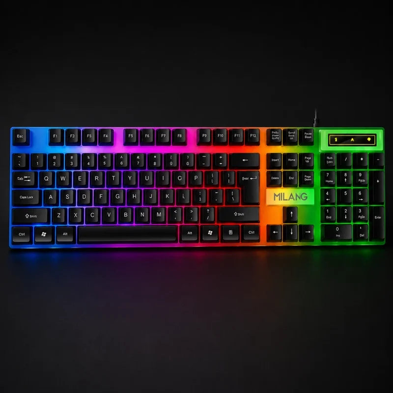 RGB Backlit Mechanical Feel Keyboard with LED Lighting for PC Gaming & Office