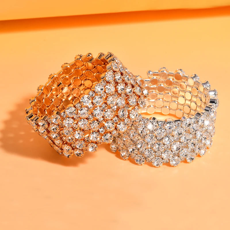 5-Layer Personalised Open Rhinestone Bracelet for Stage Wedding Jewelry