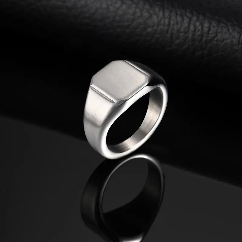 Stainless Steel Signet Ring for Men - Chunky Square Band 11.8mm Wide Gift