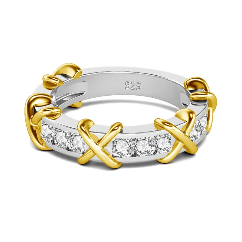 Sterling Silver Moissanite Engagement Ring for Women Cross Eternity Band 925 Jewelry