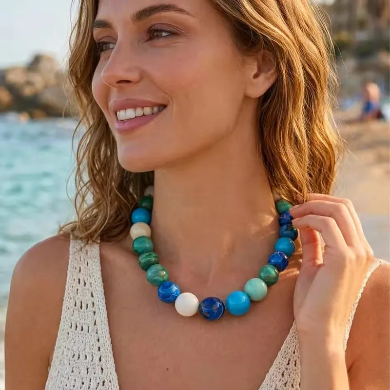 Colorful Resin Beads Choker Necklace for Women - Boho Statement Jewelry
