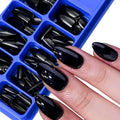 100Pcs Almond Press-On Fake Nails Medium Length Black Matte Nail Tips