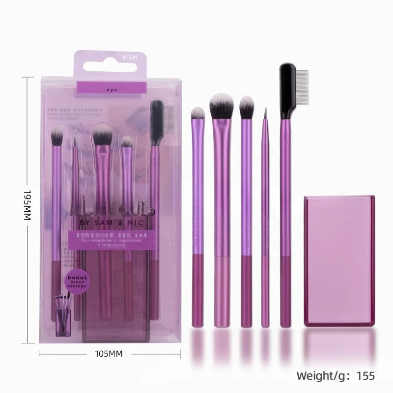 Full Makeup Brush Set with Powder Blusher Lip & Eye Shadow Brushes - Multi Color Handles