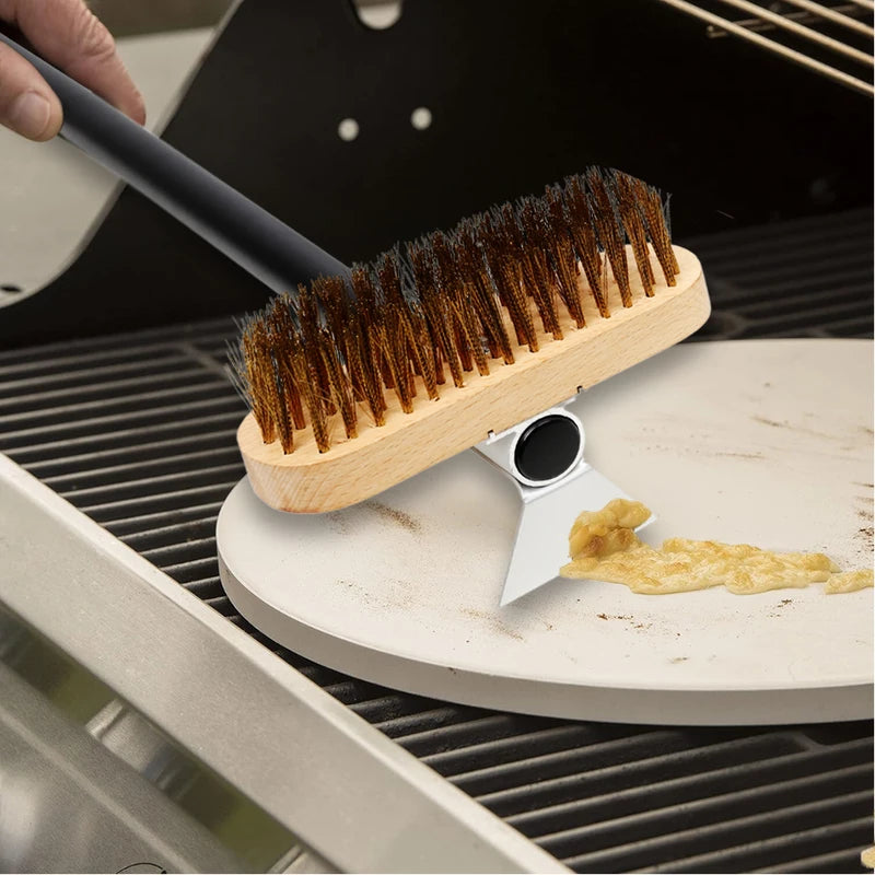 Pizza Oven Brush Copper Bristle Grill Cleaning Tool Long Handle Kitchen Brush