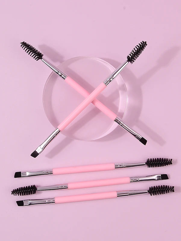 Multi-Functional Pink Double-Headed Mascara & Eyebrow Brush Set - Eye Makeup Tool