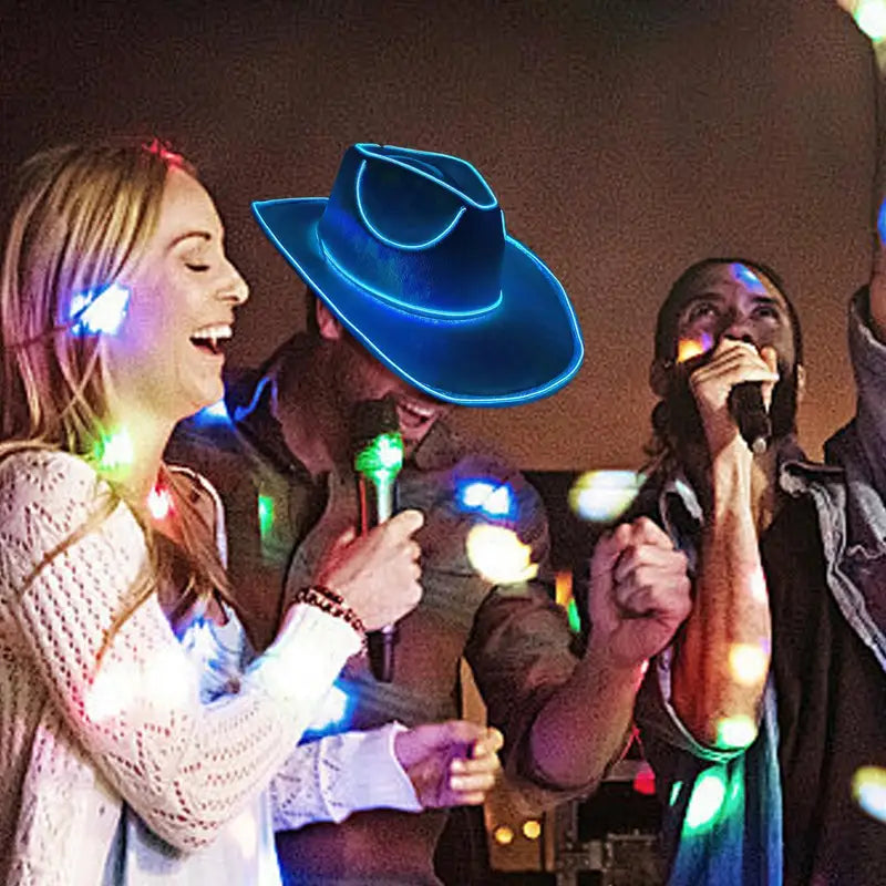 Glow in The Dark Cowboy Hat LED Party Headwear for Events and Costumes