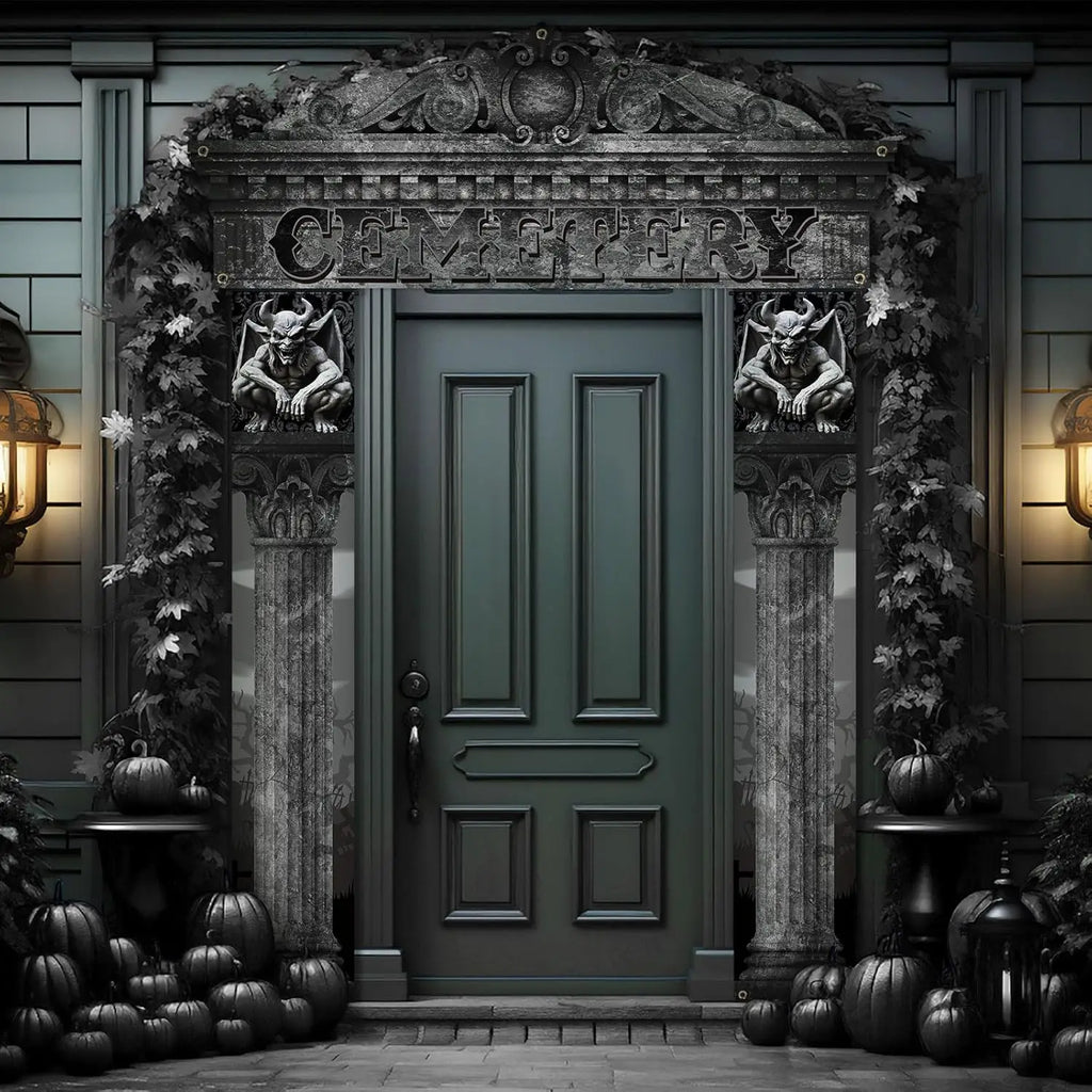 Halloween Cemetery Archway Decorations - Gothic Outdoor Party Banners (3 Pcs)