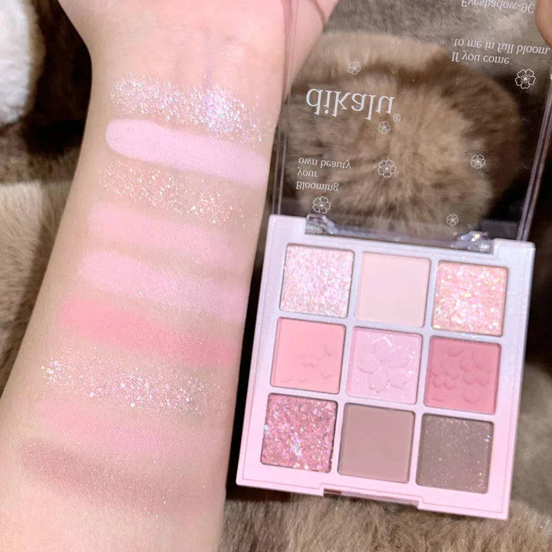 Pink & Brown Eyeshadow Palette with Glitter & Matte Finishes - Long Lasting Makeup