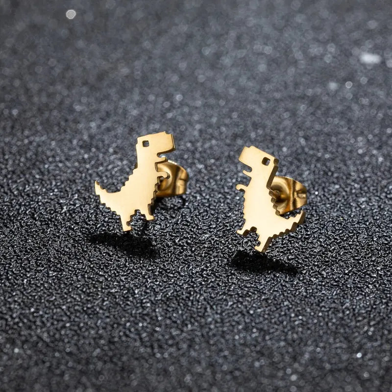 Minimalist Cute Dinosaur Stud Earrings for Women and Girls - Stainless Steel Jewelry Gift Set