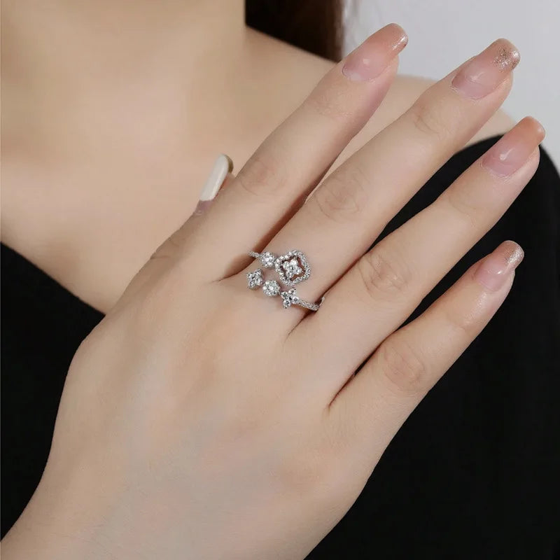 Adjustable 14k Gold Filled Moissanite Ring for Women – Elegant Flower Design