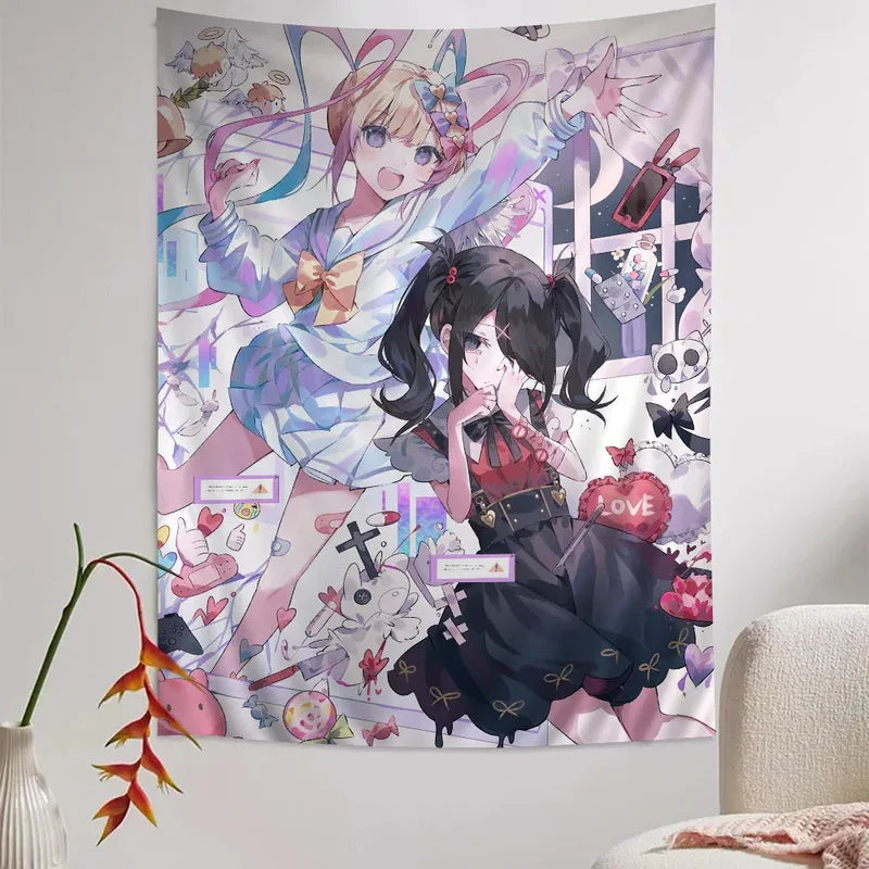 Cyber Yandere Girl Tapestry Wall Art - Kawaii Aesthetic Bedroom Decor