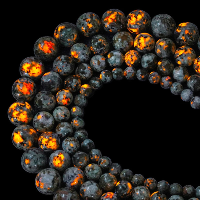Natural Flame Yooperlite Bead Set for Jewelry Making - Loose Round Spacer Stones