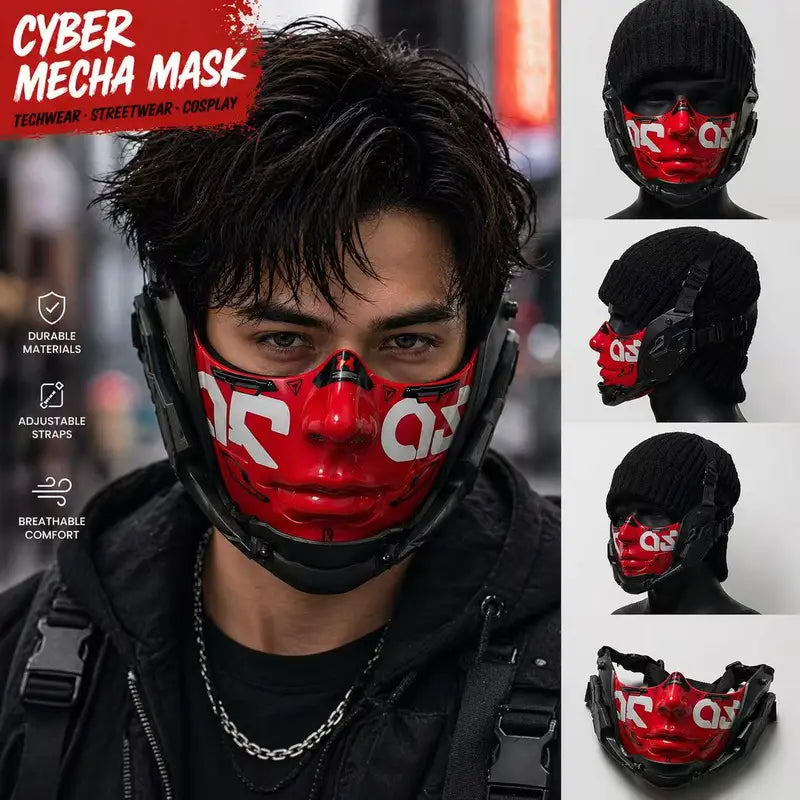 Cyberpunk Half Face Mask - Mecha Style Breathable Cosplay Mask for Halloween & Parties