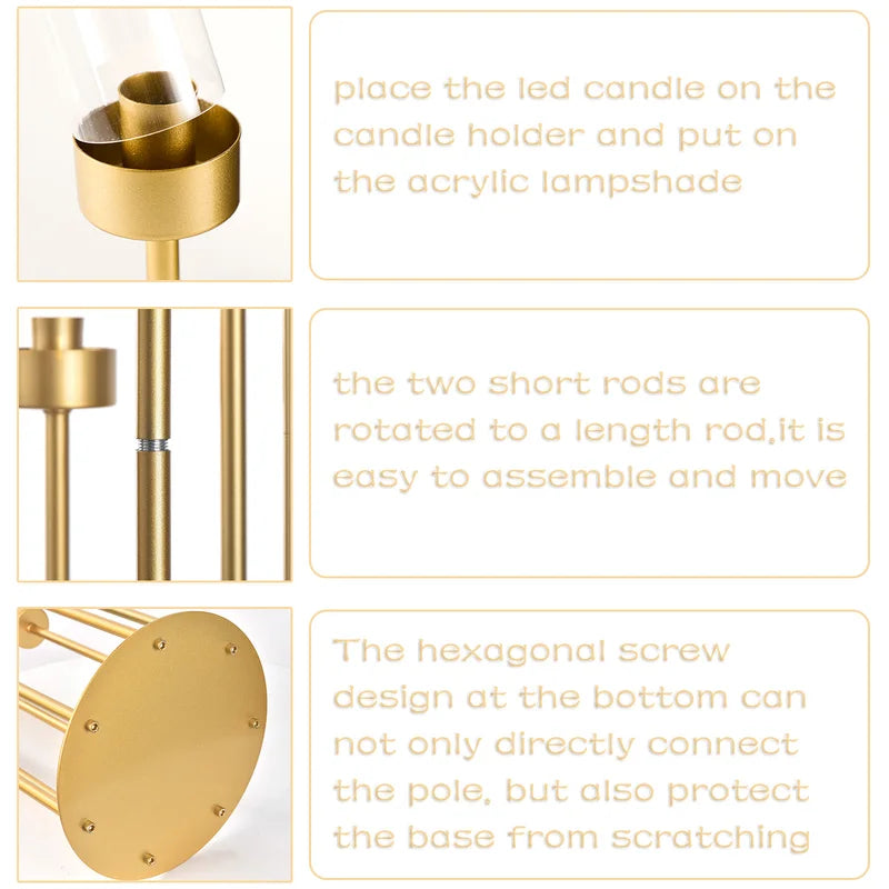 Gold Floor Candelabra Set - Tall Wedding Centerpieces, 48 Inch, 4-Pack with Removable Lampshades